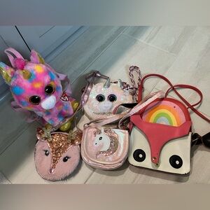 Kids Accessories/Bag Bundle, 5 cute purse, 1 beanie backpack